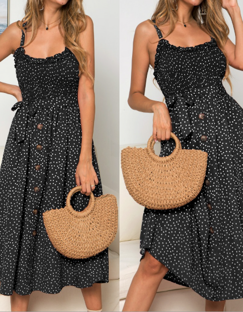 Load image into Gallery viewer, Women Spaghetti Straps Polka Dot Maxi Dress
